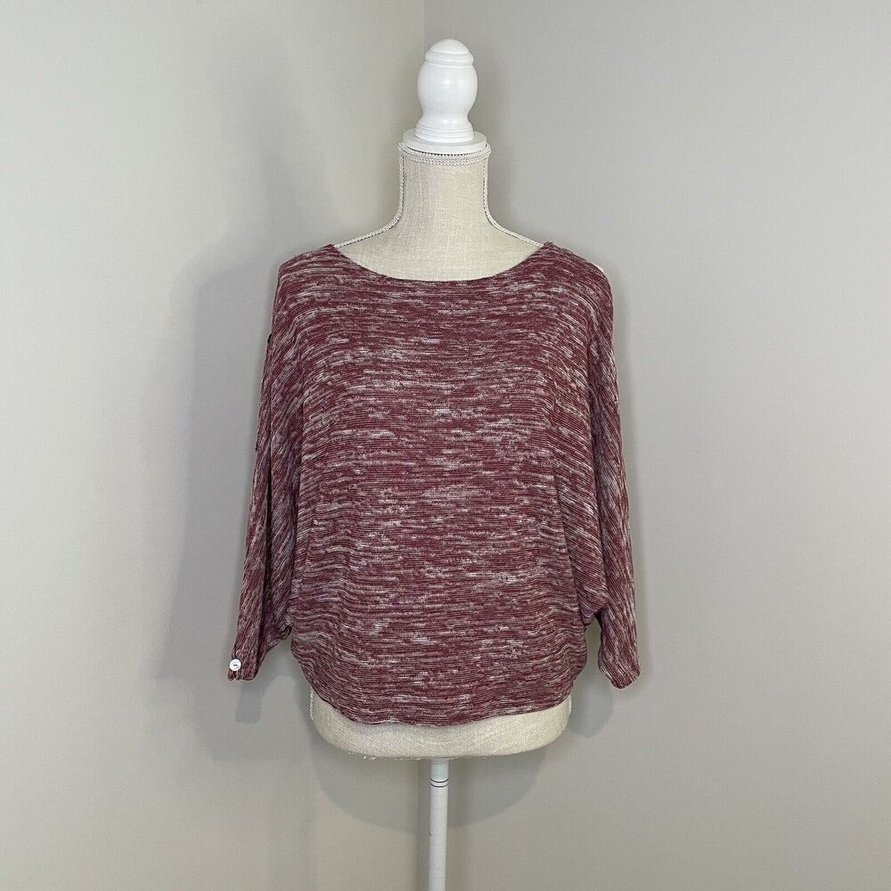 Postmark Anthropologie Malu Top Spacedye Cold Shoulder Knit Top Sweater Maroon S